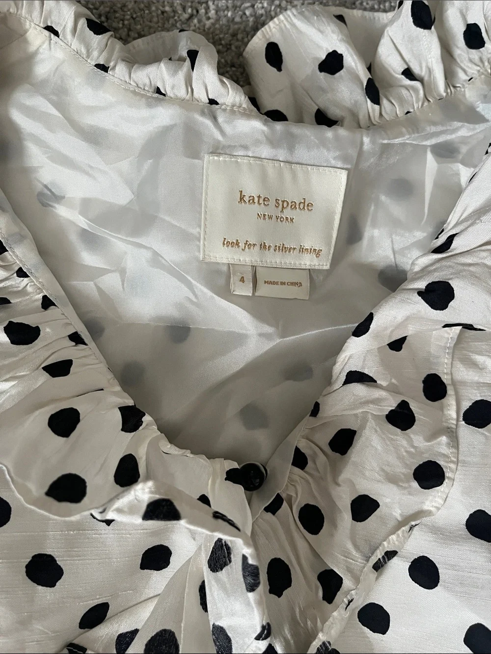 kate spade silk White and Black Polka Dot Ruffle Mini Dress 4